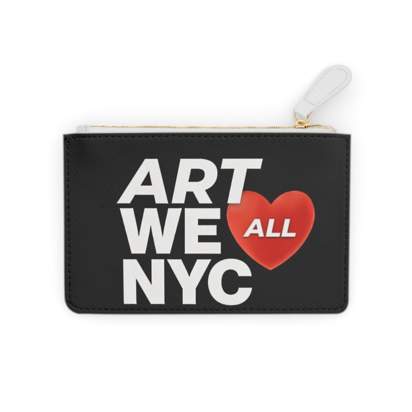NYC Mini Clutch Bag with vibrant design, cruelty-free faux leather, and gold zipper.