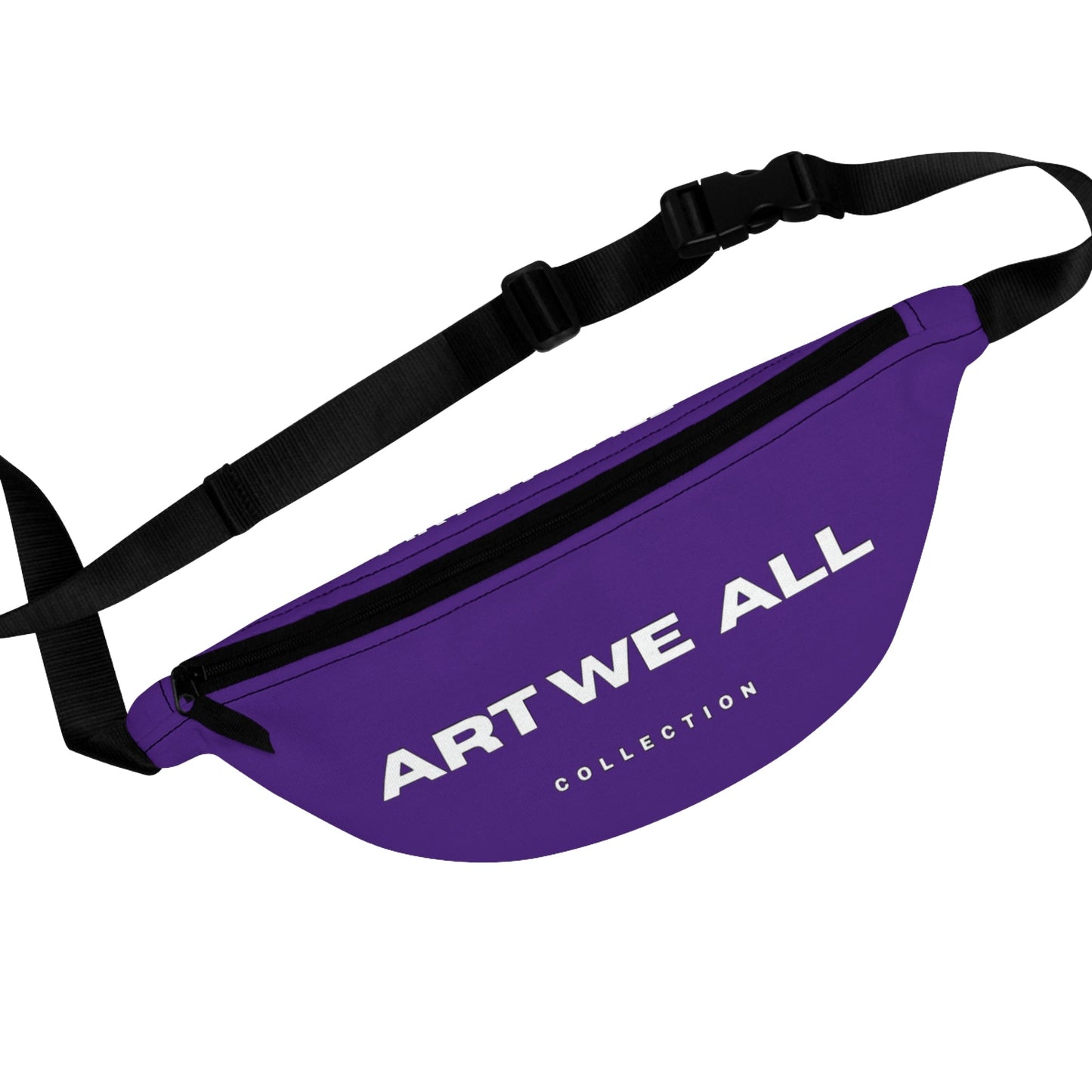 Vibrant purple ART WE ALL COLLECTION fanny pack with adjustable strap.