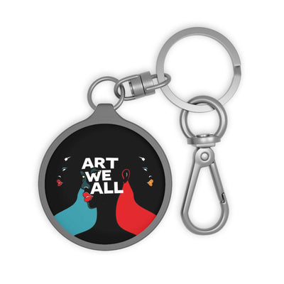 Artistic keyring tag with vibrant "ART WE ALL" design, durable acrylic and matte TPU cover, stylish and functional accessory for keys or bags.