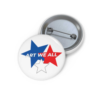 ART WE ALL STARS Pin Buttons with blue, red, and white stars and safety pin backing