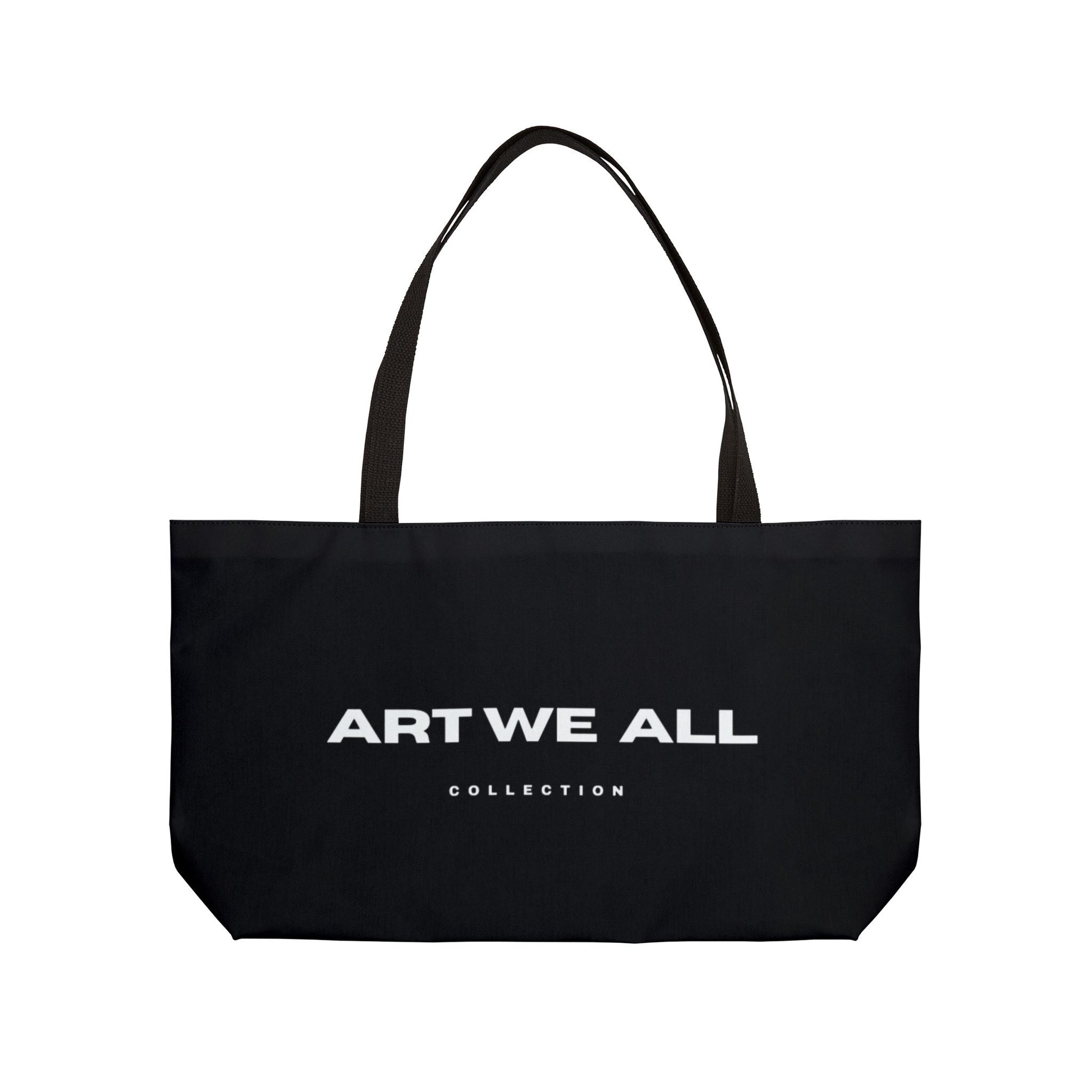 ART WE ALL COLLECTION weekender tote bag with black handles and sleek design.