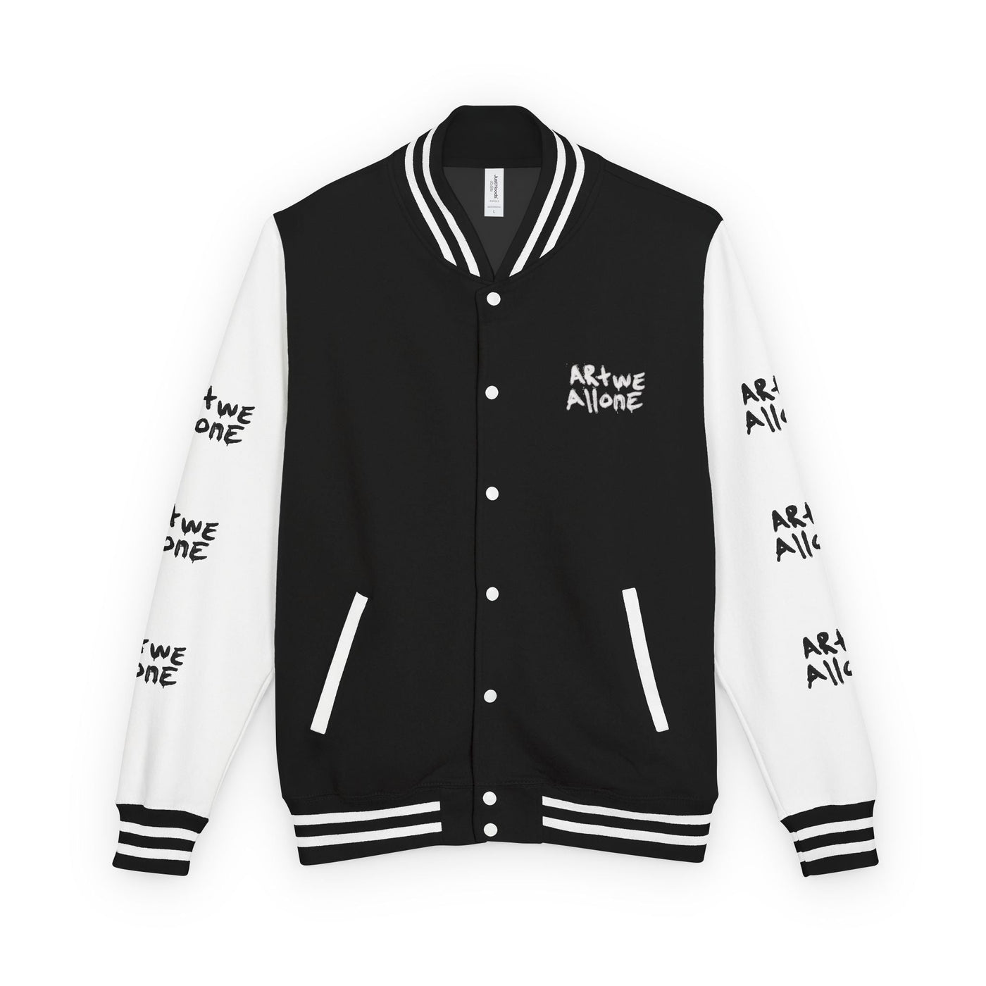 Graffiti ArtweAllone Letterman Jacket black and white unisex varsity style with artistic text design