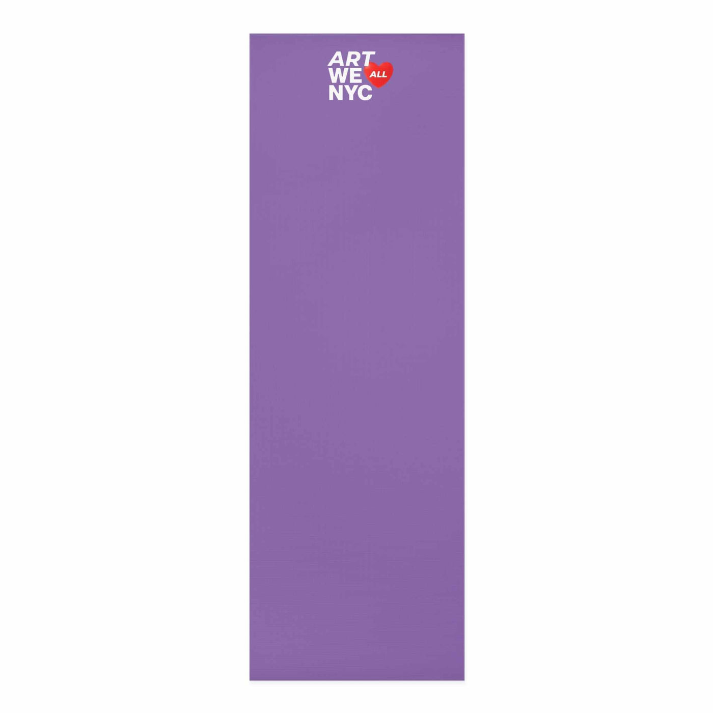 Purple foam yoga mat with ART WE ALL NYC logo, anti-slip and lightweight design