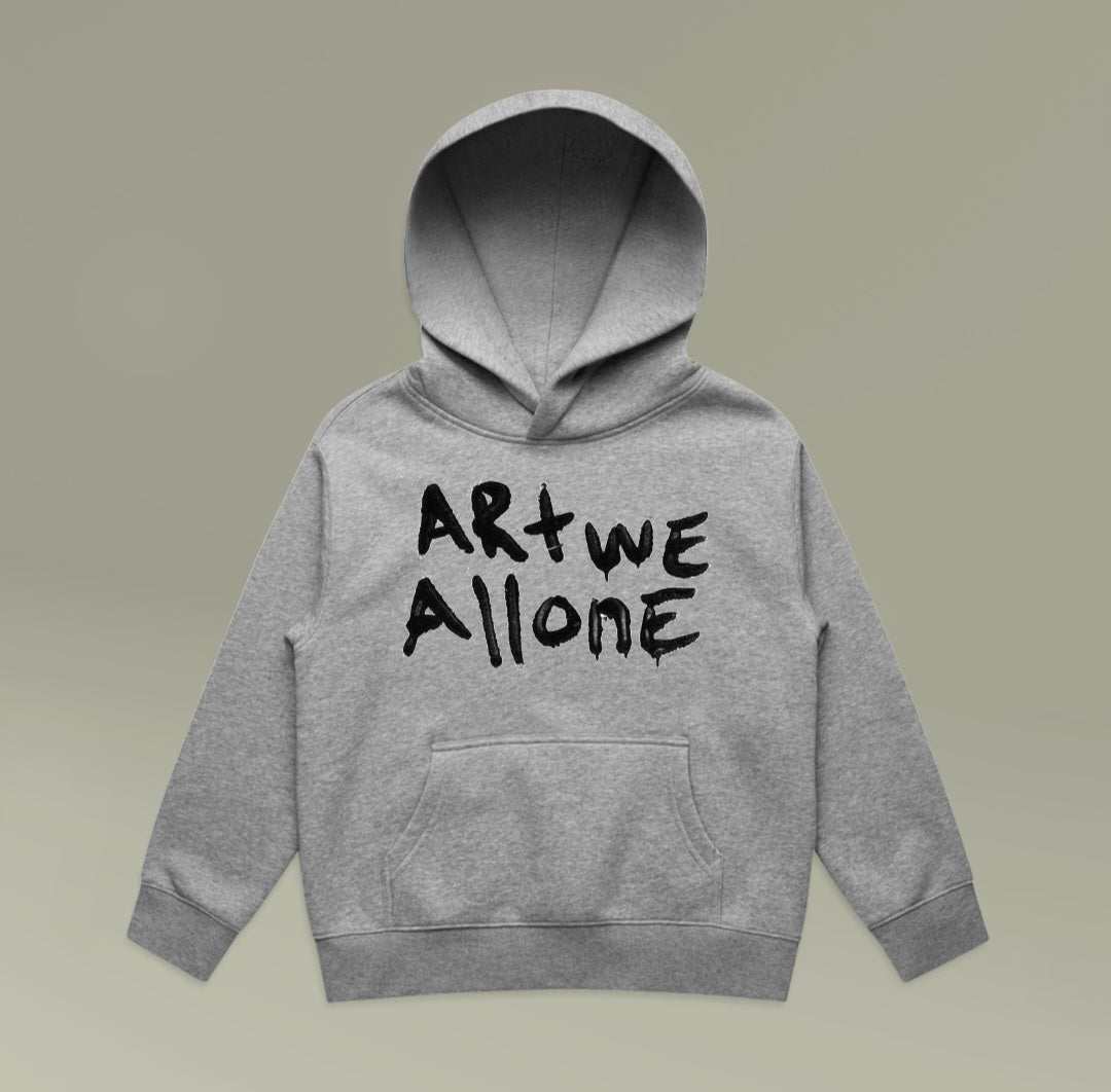 Graffiti Artistic Kids Relax Hoodie with gray graffiti design, soft cotton blend, pullover style.