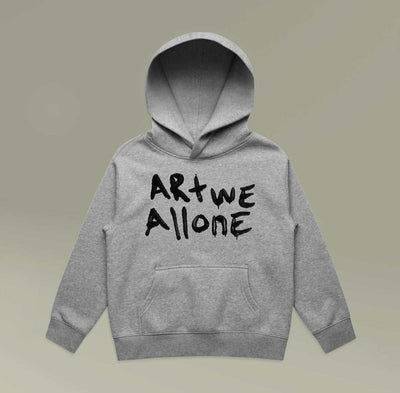 Graffiti Artistic Kids Relax Hoodie with gray graffiti design, soft cotton blend, pullover style.