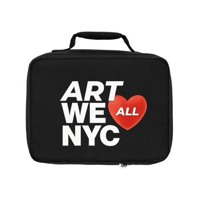 Black ART WE ALL ❤️ NYC lunch bag with durable zipper and carrying handle, insulated and fully lined interior