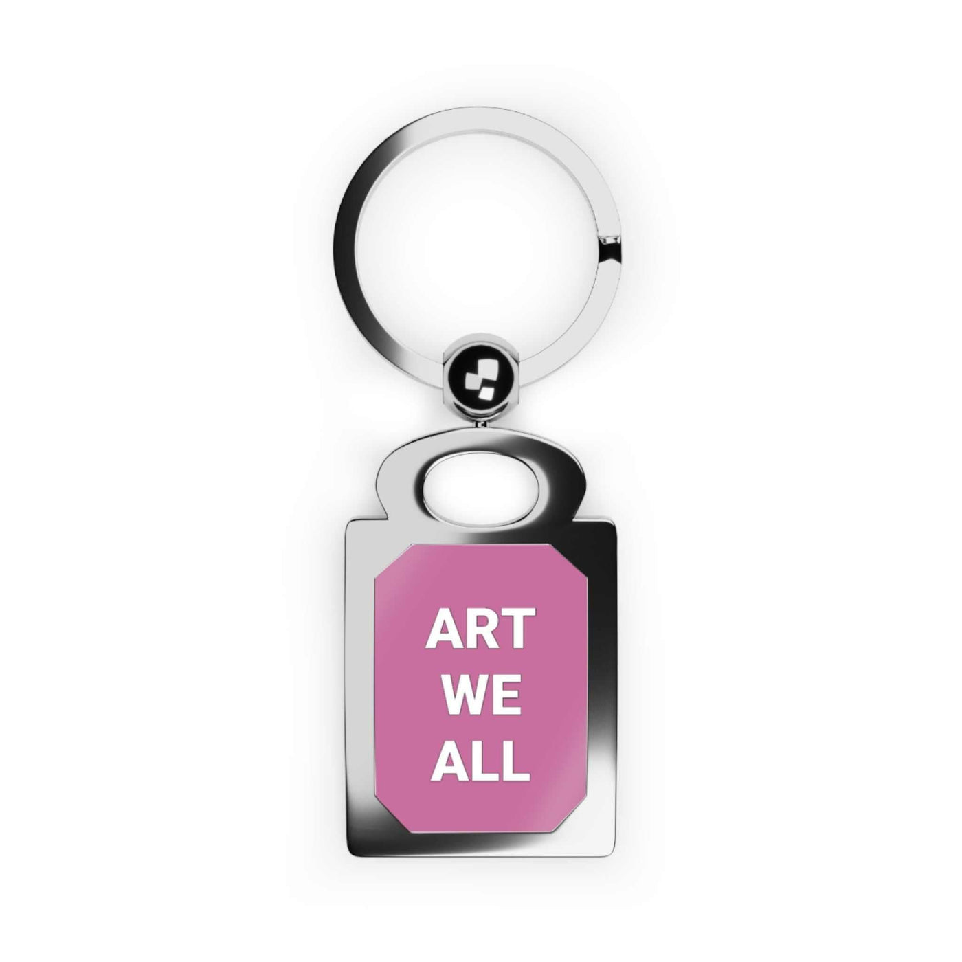 Glossy rectangle keyring with vibrant pink ART WE ALL design and durable swivel keyring