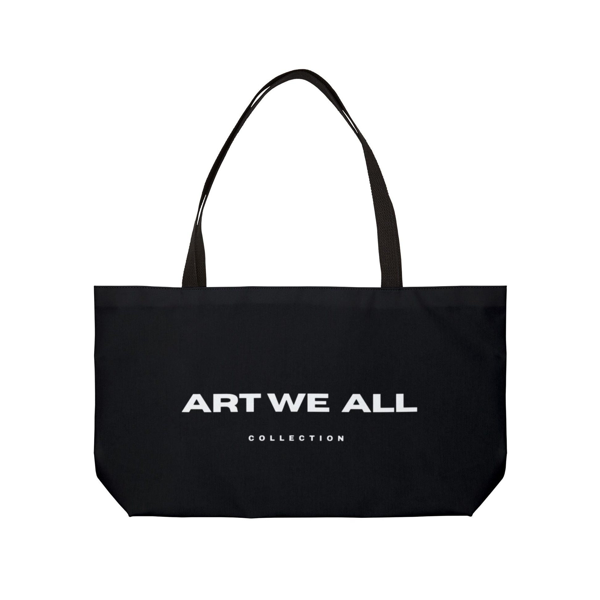ART WE ALL COLLECTION Weekender Tote Bag with black handles and custom artwork design.