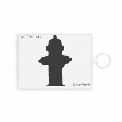 Saffiano leather card holder with New York fire hydrant design, minimalist style, and keyring attachment