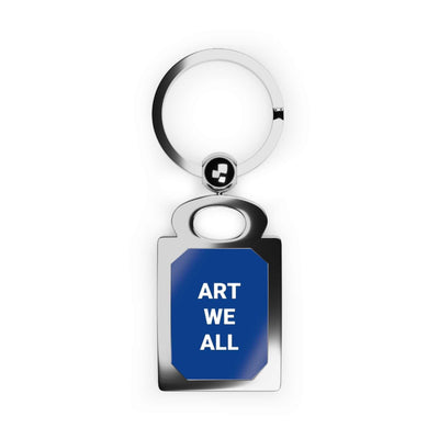 Rectangle photo keyring with ART WE ALL design, glossy finish, and durable zinc alloy frame.